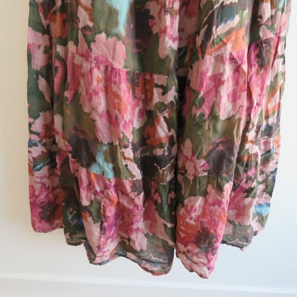 WORLD MARKET Tiered Maxi Dress in Purple Green Floral Boho Summer - Size L/XL - Picture 8 of 15
